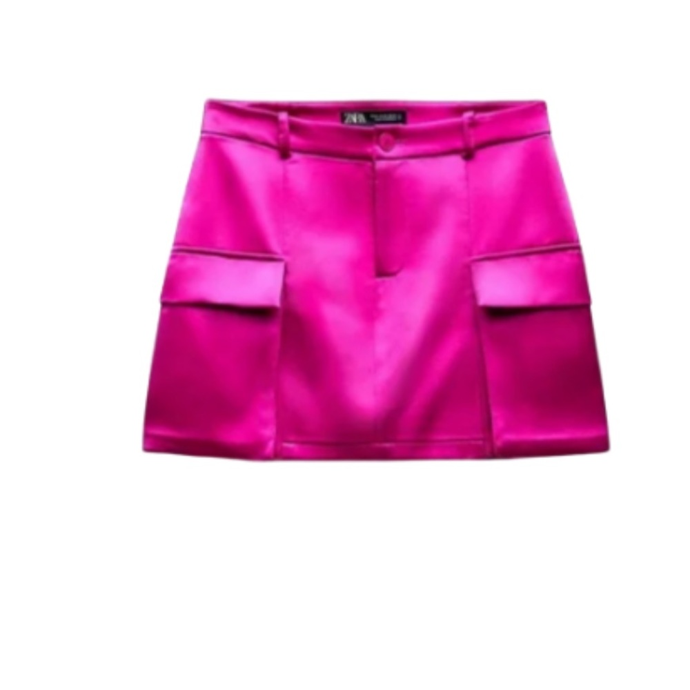 Zara Fuchsia Silk Cargo mini skirt
